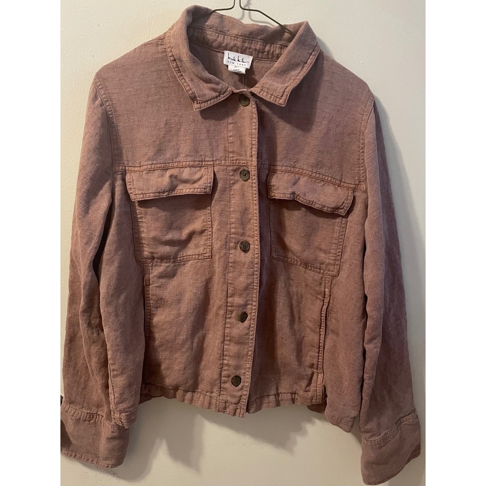 Nicole Miller New York Womens‎ Linen Blend Trucker Jacket Rose Mauve Size L